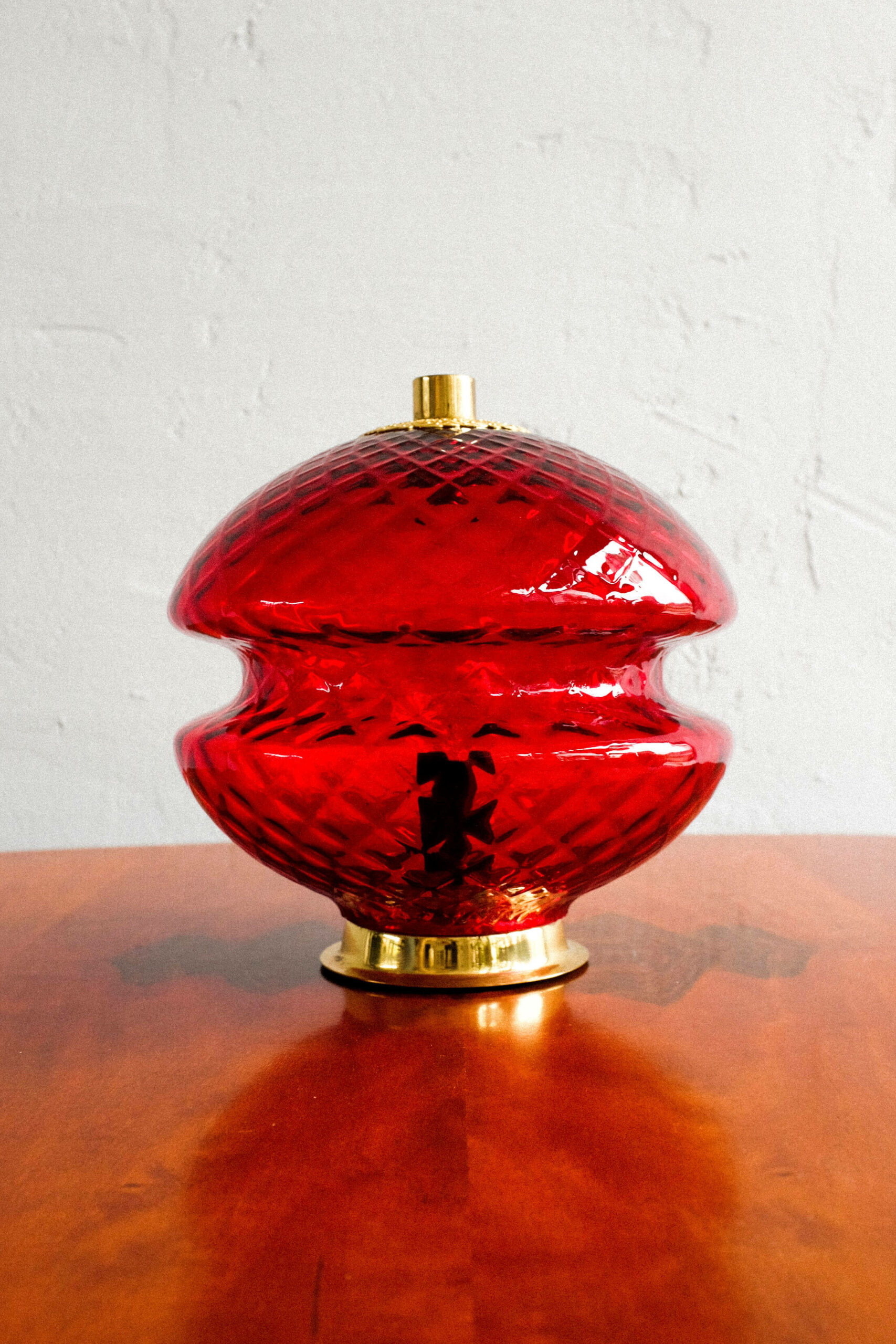 Red Glass Table Lamp by Jablonecké Sklárny